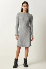 Happiness İstanbul Women's Gray Ribbed A-Line Knitwear Dress