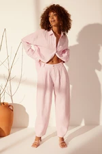 Trendyol Pink 100% Linen High Waist Barrel Trousers