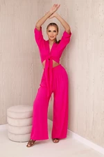 Women's set blouse with ties + trousers - fuchsia