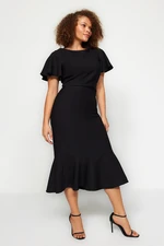 Trendyol Curve Black Woven Dress with Ruffles on the sleeves