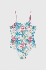 Jednodílné dětské plavky Pepe Jeans HIBISCUS FRILL SWIMSUIT zelená barva