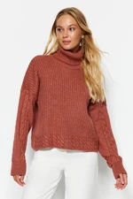 Trendyol Dried Rose Soft Textured Turtleneck Knitwear Sweater