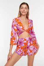 Trendyol Floral Pattern Tie Beach Blouse-Beach Shorts Set