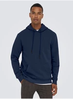 Dark blue mens basic hoodie ONLY & SONS Ceres - Men