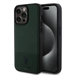 Zadní kryt U.S. Polo PU Leather Mesh Pattern Double Horse pro Apple iPhone 15, green