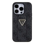 Zadní kryt Guess PU Grip Stand 4G Strass Triangle Metal Logo pro Apple iPhone 15 Pro, black