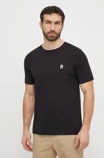 Bavlněné tričko Tommy Hilfiger černá barva, s aplikací, MW0MW33987
