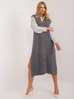 Dark grey knit dress with button fasteners