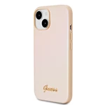 Zadní kryt Guess PU Leather Iridescent Metal Script pro Apple iPhone 15, zlatá