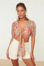 Trendyol Paisley Patterned Viscose Beach Blouse with Crop Tie Detail