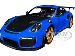 2018 Porsche 911 GT2RS (991.2) Blue with Carbon Hood and Golden Wheels Limited Edition to 300 pieces Worldwide 1/18 Diecast Model Car by Minichamps