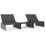 Sun Loungers 2 pcs with Table Poly Rattan Gray