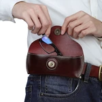 Men Genuine Leather Retro Easy Carry Sunglasses Eyeglasses Storage Bag Waist Bag