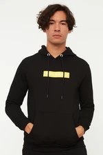 Trendyol Black Men's Regular/Regular Fit Hoodie, Printed Cotton Sweatshirt