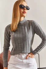 Bianco Lucci Women's Turtleneck Ribbed Knitwear Sweater