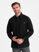 Ombre Men's cotton shirt with pocket REGULAR FIT - black