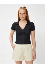 Koton Crop Polo T-Shirt Striped Draping Detailed