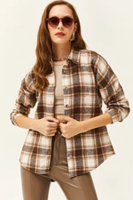 Olalook Women's Brown Camel Plaid Lumberjack Shirt