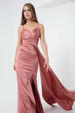 Lafaba Women's Salmon Straps Long Satin Evening Dress & Prom Dress