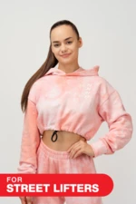 Růžová dámská vzorovaná mikina s kapucí NEBBIA Re-fresh Women’s Crop Hoodie