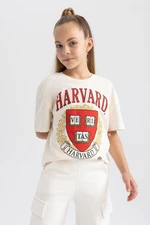 DEFACTO Girls Harvard University Oversize Wide Pattern Crew Neck Short Sleeve T-Shirt