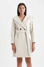 DEFACTO Regular Fit Hooded Belted Cashew Coat