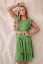 Women's dress with ruffles and belt - olive