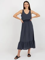 FRESH MADE dark blue sleeveless maxi dress with frill