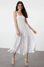 Trendyol White A-Line Square Neck Lined Maxi Woven Dress