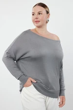 Trendyol Curve Gray Boat Neck Knit Sweater