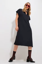 Trend Alaçatı Stili Women's Black Polo Neck Woven Dress with Side Slits