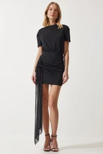 Happiness İstanbul Women's Black Tulle Detailed Mini Dress