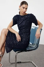 Trendyol Navy Blue Body-Styling Glittery Sequined Chic Evening Dress