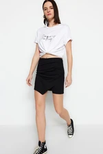 Trendyol Black Asymmetrical Detailed High Waist Mini Skirt With Elastic Knitted Shorts