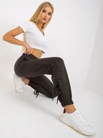 Khaki women's sweatpants with ribbed cuffs