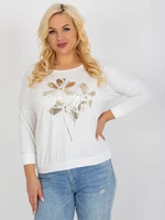 Ecru women's blouse plus size with print and appliqué