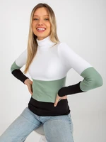 Ecru-pistachio women's ribbed turtleneck blouse