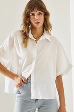 Bianco Lucci Women's Short Sleeve Casual Linen Shirt