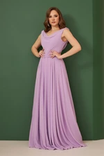 Carmen Lilac Chiffon Degajee Neck Long Evening Dress And Invitation Dress