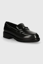 Kožené mokasíny Calvin Klein LOAFER W/M BAR SAFF LTH dámské, černá barva, na platformě, HW0HW02076