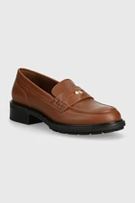 Kožené mokasíny Tommy Hilfiger TH PENNY LOAFER dámské, hnědá barva, na platformě, FW0FW08029