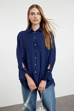 Trendyol Navy Blue Satin Woven Shirt