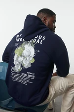 Trendyol Plus Size Navy Blue Oversize/Wide Cut Text Printed Sweatshirt