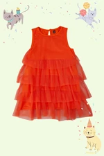 Trendyol Orange Girl's Ruffle Detailed Tulle Knitted Dress