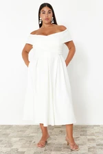 Trendyol Curve White Madonna Collar Woven Plus Size Evening Dress/Bridal/Wedding/Engagement/Evening Dress