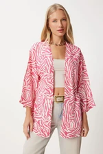 Happiness İstanbul Women's Pink Patterned Viscose Kimono