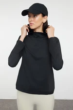 Trendyol Black Micro Reflective Print Detailed Hooded Knitted Sports Top/Blouse