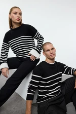 Trendyol Black Casual Slim Slim Fit Couple/Double Crew Neck Striped Knitwear Sweater