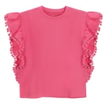 Crop top s volánky- růžový - 98 PINK