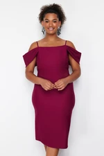 Trendyol Curve Purple Plain Bodycone Midi Woven Plus Size Dress